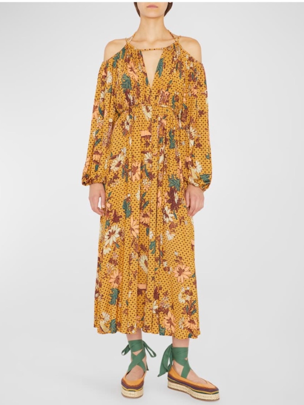 Nwt Ulla Johnson Noemi Midi Dress Marigold Jersey Knit Floral Sz S